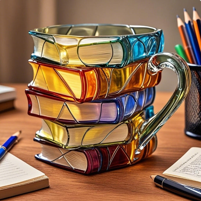 Prachtige 3D handgemaakte boekenmok als decoratie of theemok. Unieke toevoeging aan elke literaire keuken of bureau.