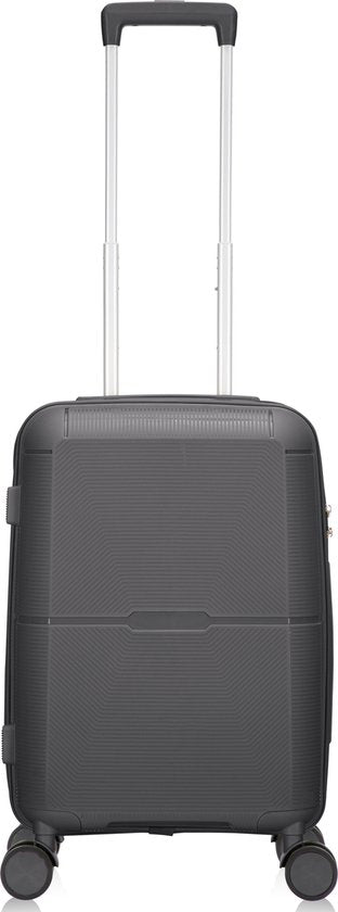Harde handbagage koffer met TSA slot, 360° wielen en lichtgewicht design voor vliegreizen.