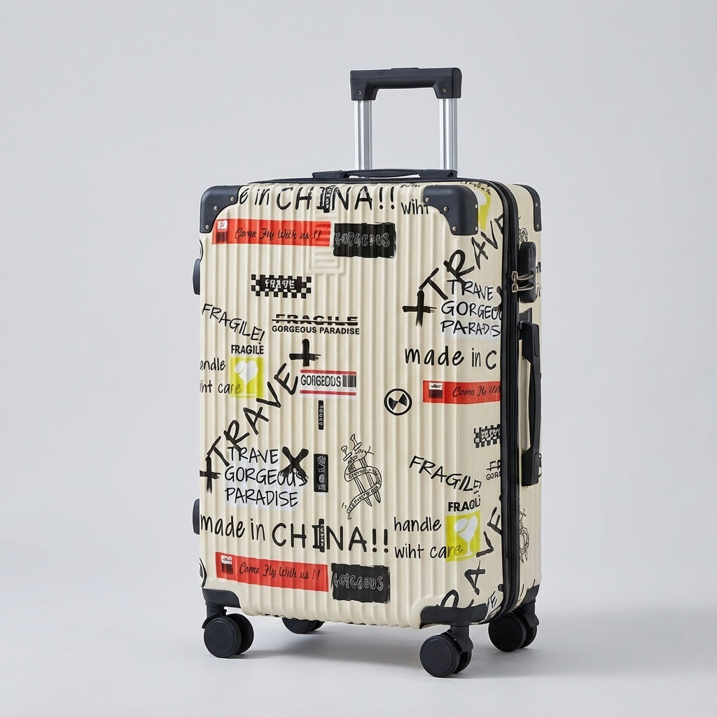 Opvallende graffitiprint koffer, ideaal voor reizen. Harde schaal en 360° wielen voor comfort.