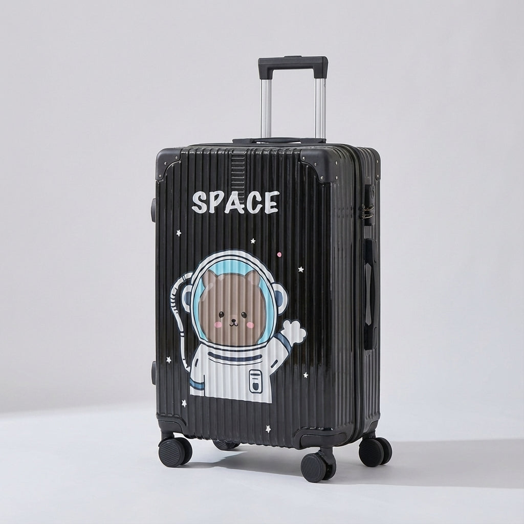 UrbanVoy harde koffer: trendy print, veilige bagage, soepel met vier zwenkwielen en slot.
