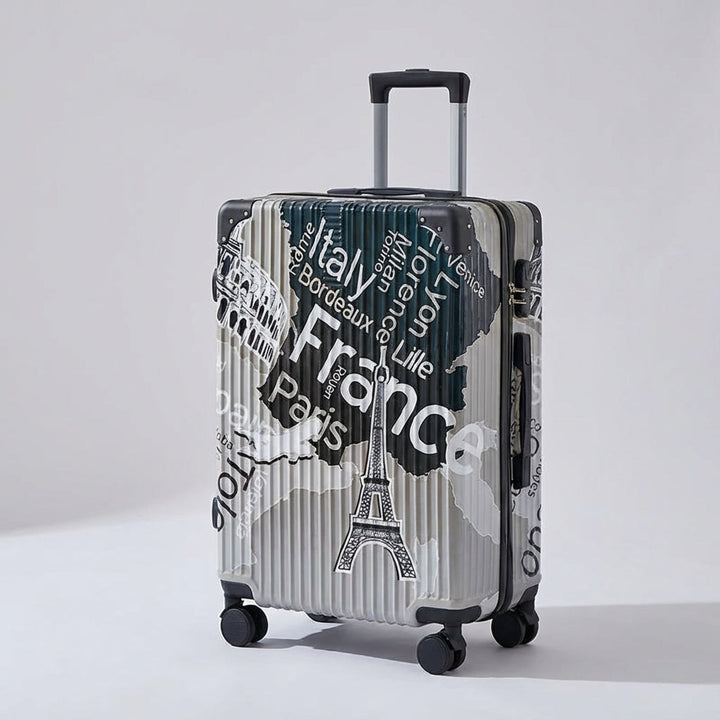 Gemakkelijk manoeuvreerbare harde koffer met unieke print, perfect voor stijlvolle reizigers.