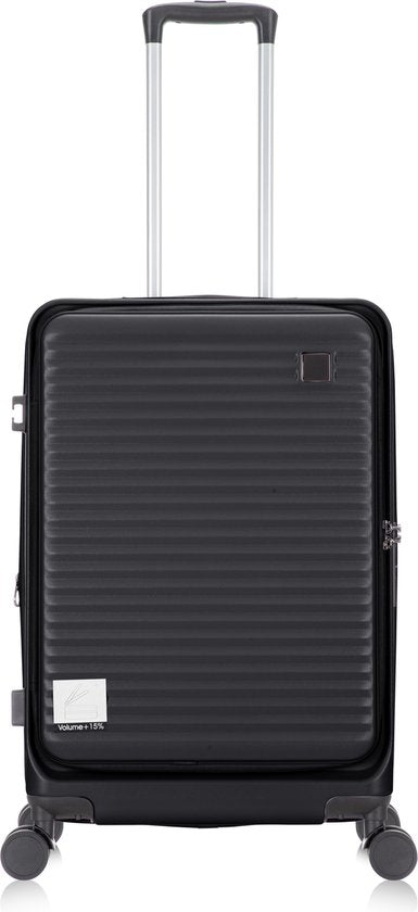 Duurzame hardshell koffer met veilige ritsen, laptopvak en handige 360° wielen.