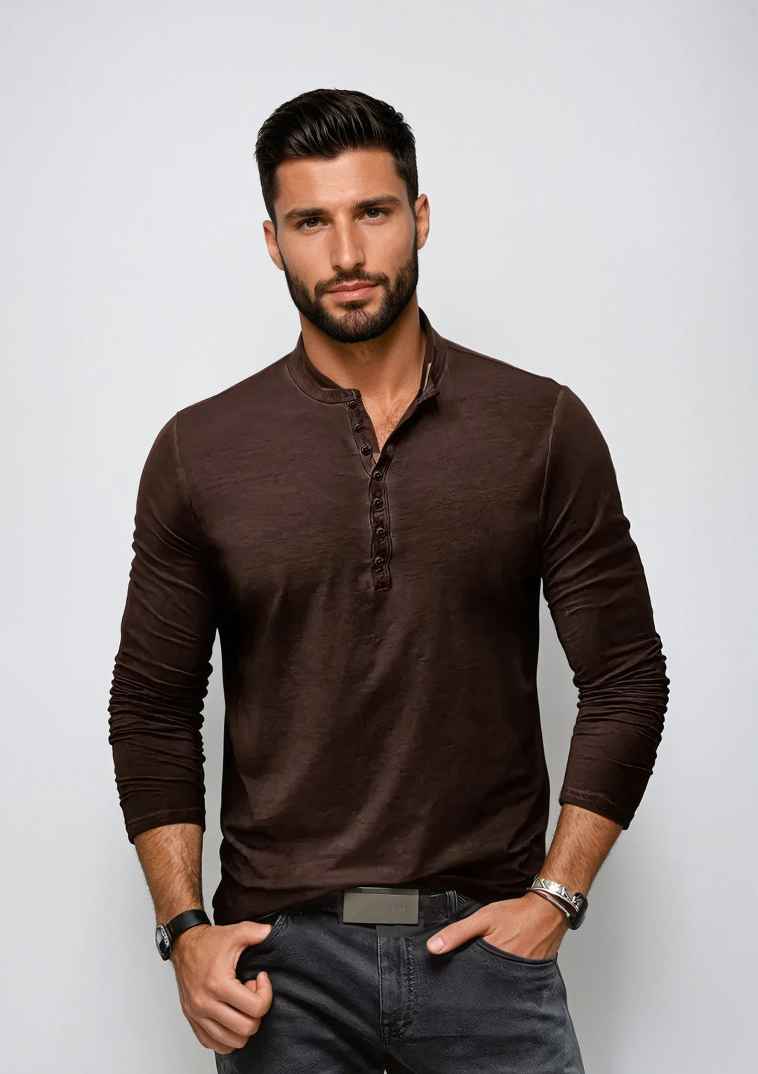 "Henley shirt voor heren met lange mouwen, regular fit, tijdloos design in zachte stof met stijlvolle halslijn, veelzijdig in