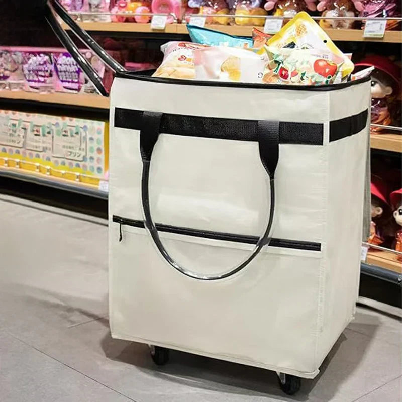 Opvouwbare winkelzak met wielen, compact en gemakkelijk op te bergen. Perfect voor de boodschappen.
