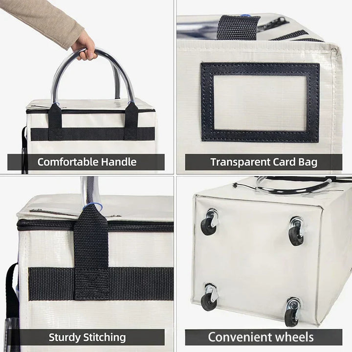 Uittrekbaar handvat van de opvouwbare winkelzak met wielen, ergonomisch en comfortabel in gebruik.