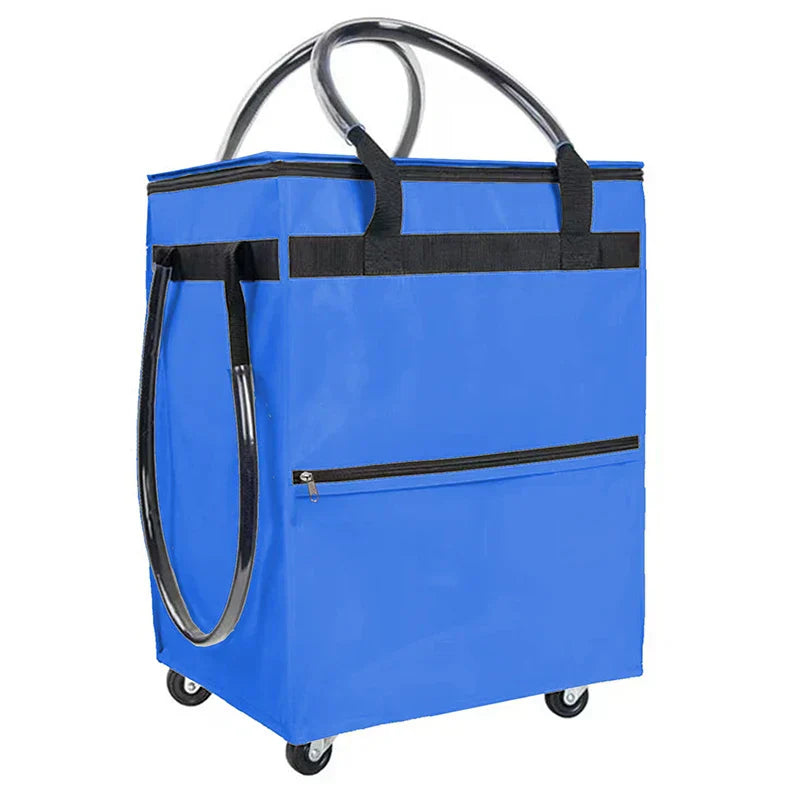 Compact opgeborgen opvouwbare boodschappentas met wielen in de auto of kast, ruimtebesparend.