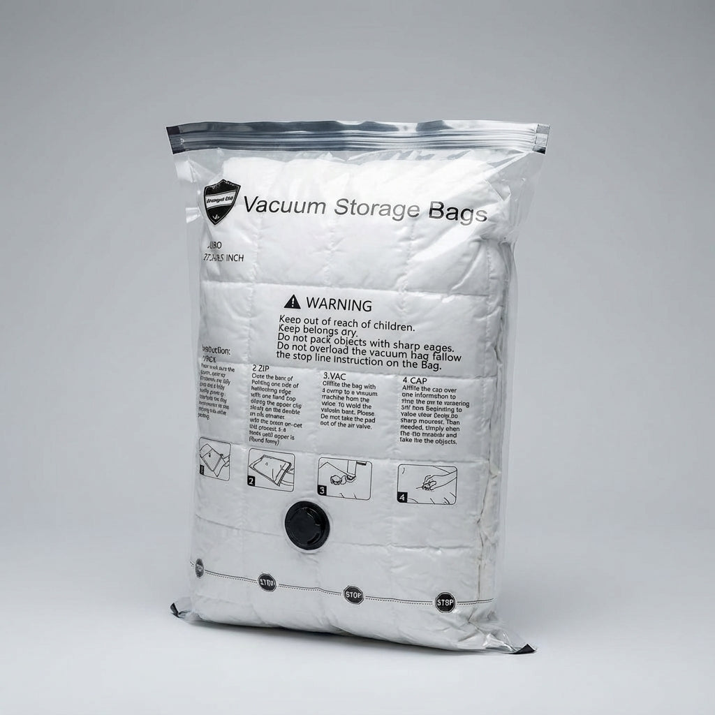 Compressiezakken voor reizen: vacuüm opbergzakken besparen kofferruimte. Perfect voor kleding en beddengoed, makkelijk opbergen.