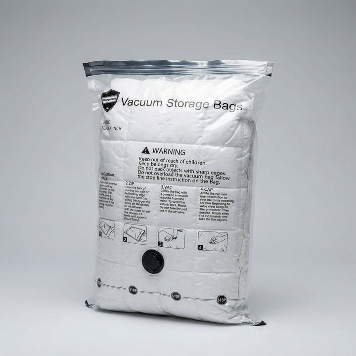 Compressiezakken voor reizen: vacuüm opbergzakken besparen kofferruimte. Perfect voor kleding en beddengoed, makkelijk opbergen.