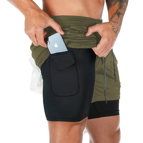Camouflage heren 2-in-1 sportshort voor training en fitness. Stijlvol en comfortabel met vochtafvoerend.