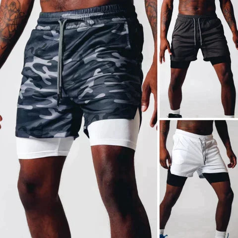 Heren 2-in-1 sportshort van vochtafvoerend materiaal. Duurzame sportkleding voor training, fitness en hardlopen.
