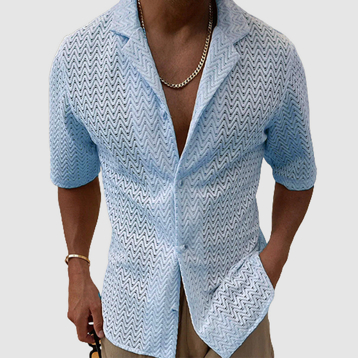 Heren ademend zomer overhemd met korte mouwen, ideaal voor warme dagen en casual herenmode.