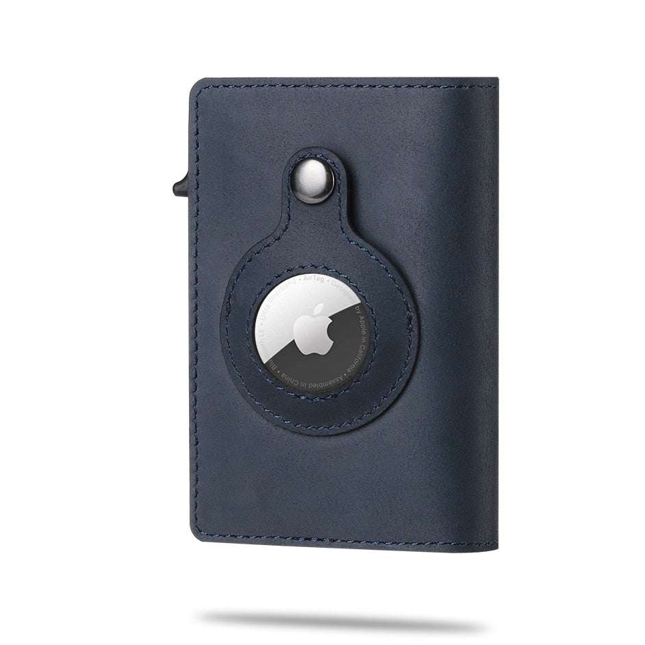 Cadeau voor heren: zwarte Airtag portemonnee, compact en stijlvol, met RFID-safe functies.