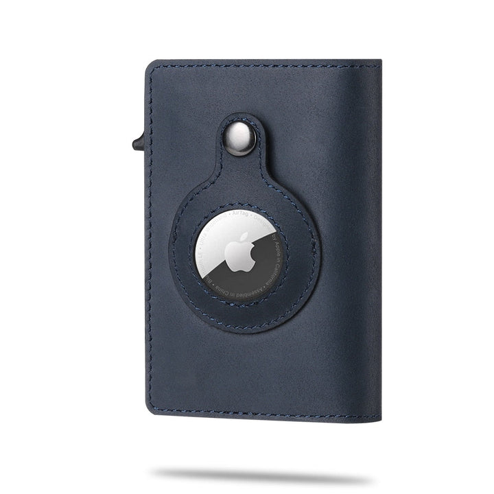 Cadeau voor heren: zwarte Airtag portemonnee, compact en stijlvol, met RFID-safe functies.