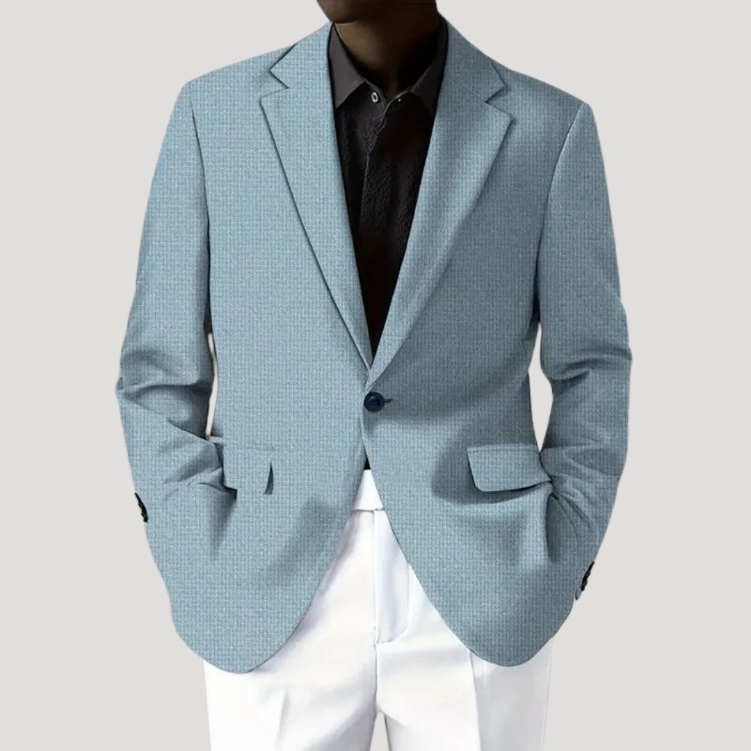 Tijdloze getailleerde heren blazer, perfect voor zakelijke kleding en een comfortabele kantooroutfit.