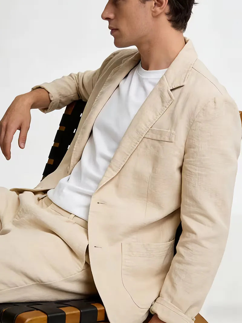 Elegante heren blazer met notched revers, veelzijdig voor zowel casual als zakelijke lentekleding.