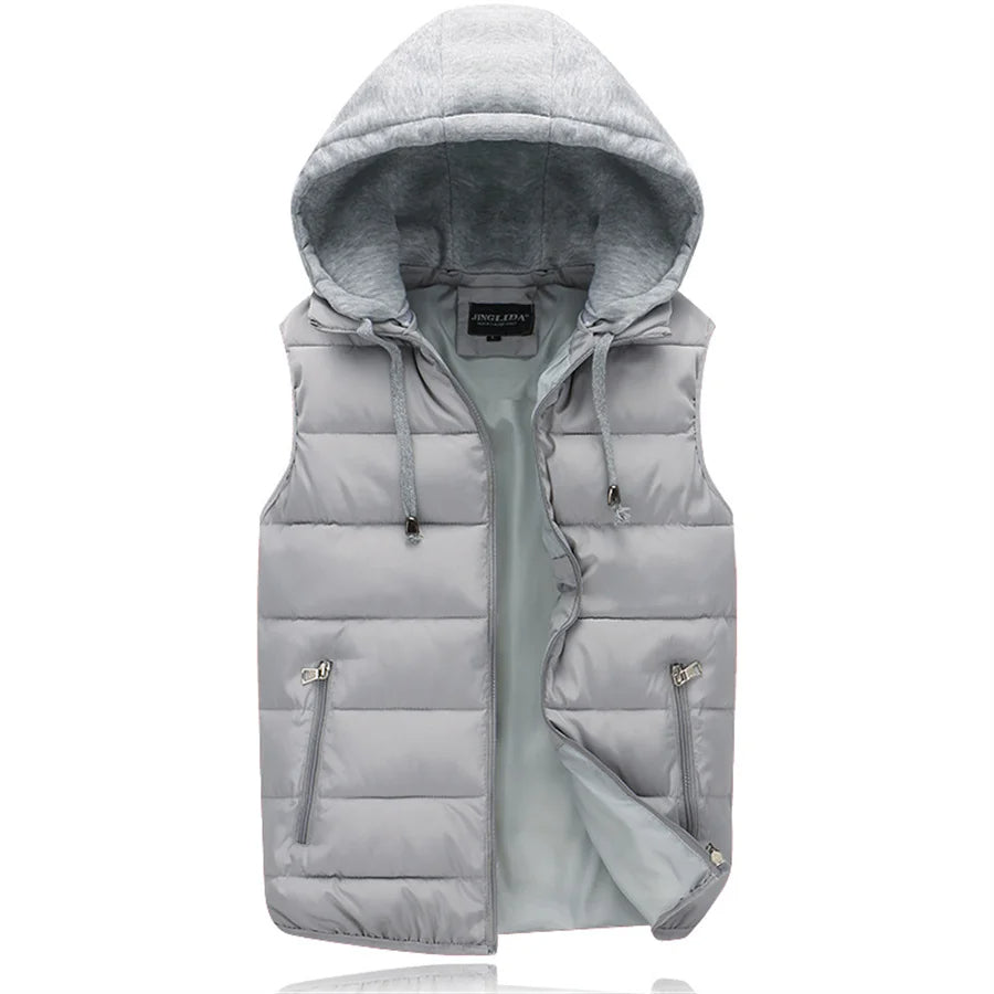 Heren bodywarmer met capuchon, stijlvol gewatteerd vest in donkere kleur voor lente/herfst.