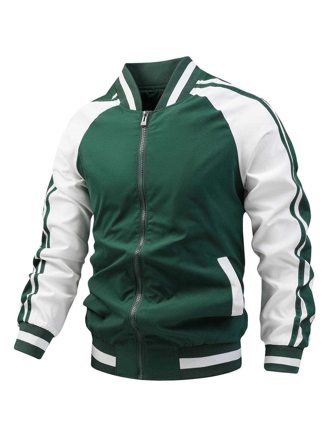 Stijlvol heren bomberjack, sportief en comfortabel, met vintage streepdetails en rits.