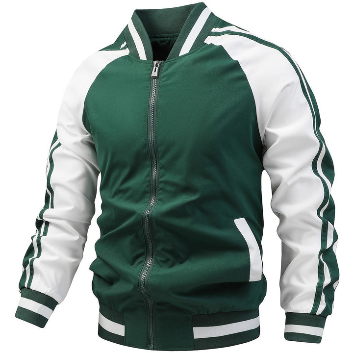 Dit heren jack combineert comfort met retro design: bomberstijl met strepen en rits.