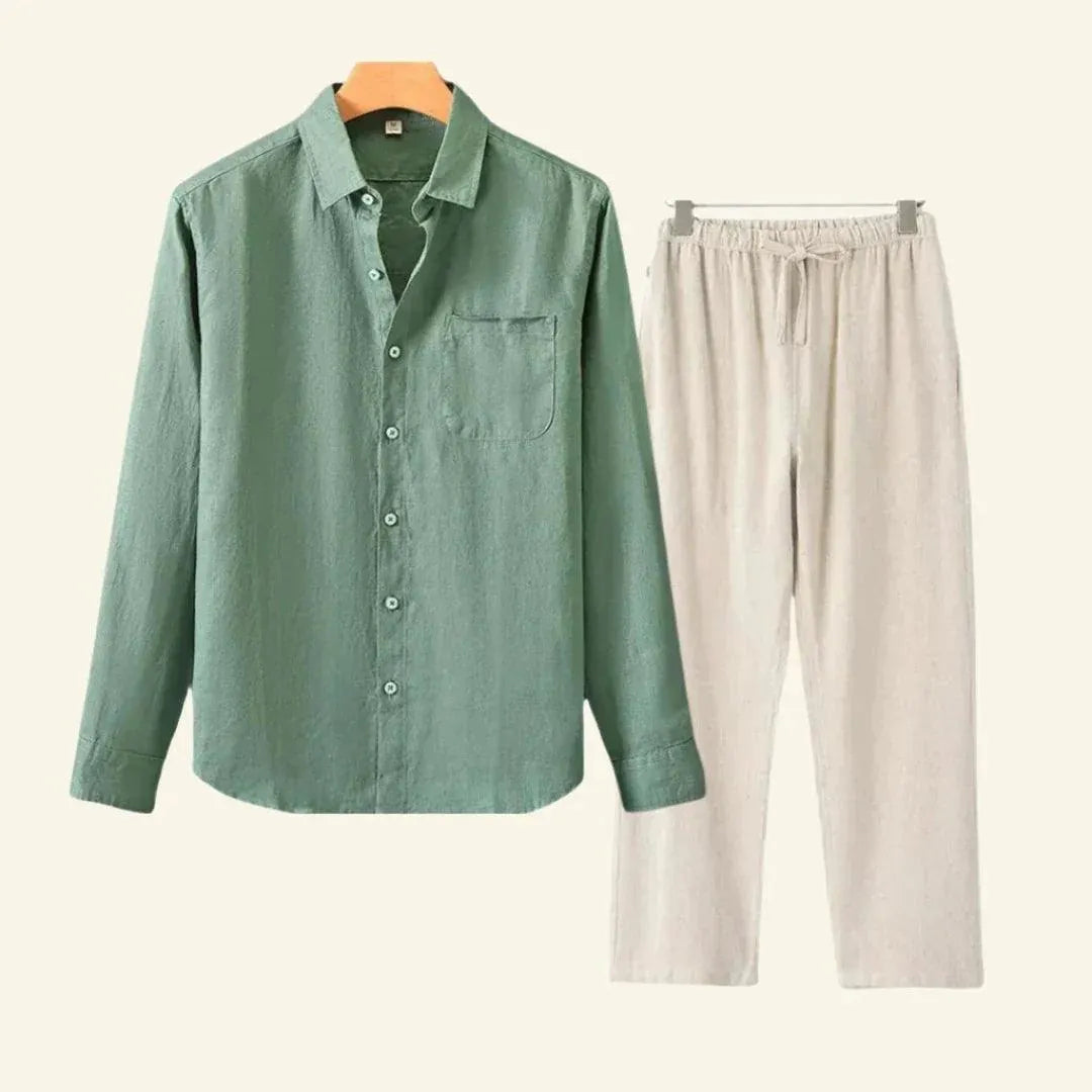 Heren broek & blouse set, stijlvol & comfortabel voor elk seizoen, casual herenmode.