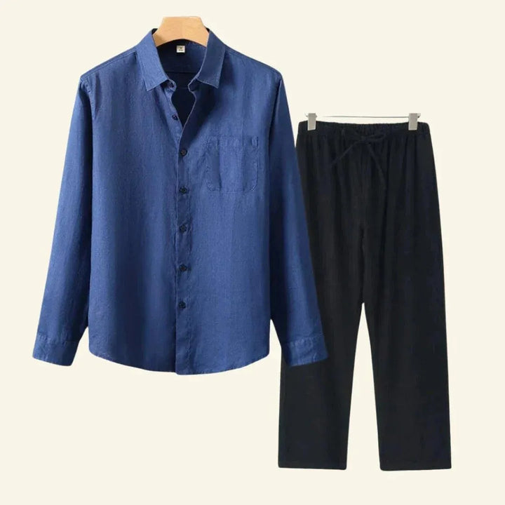Nette heren broek & blouse set, comfortabel & stijlvol, geschikt voor diverse gelegenheden.