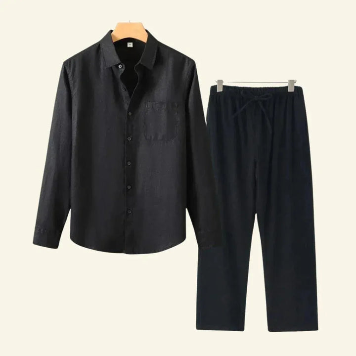 Comfortabele heren broek & blouse set, perfect voor een casual lente- of zomeroutfit.
