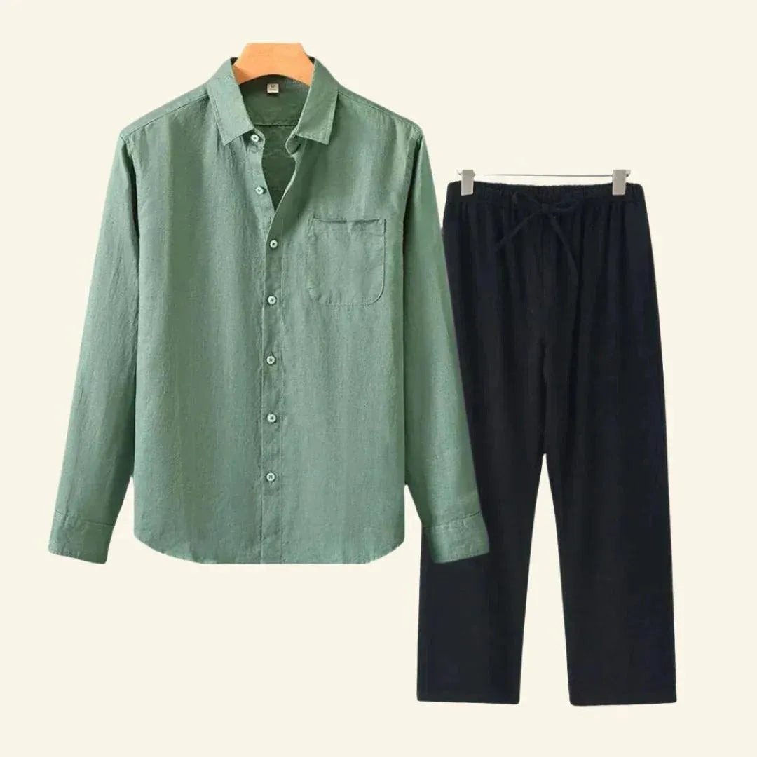 Zachte heren broek & blouse set, ademend en comfortabel, ideaal als zomerkleding.
