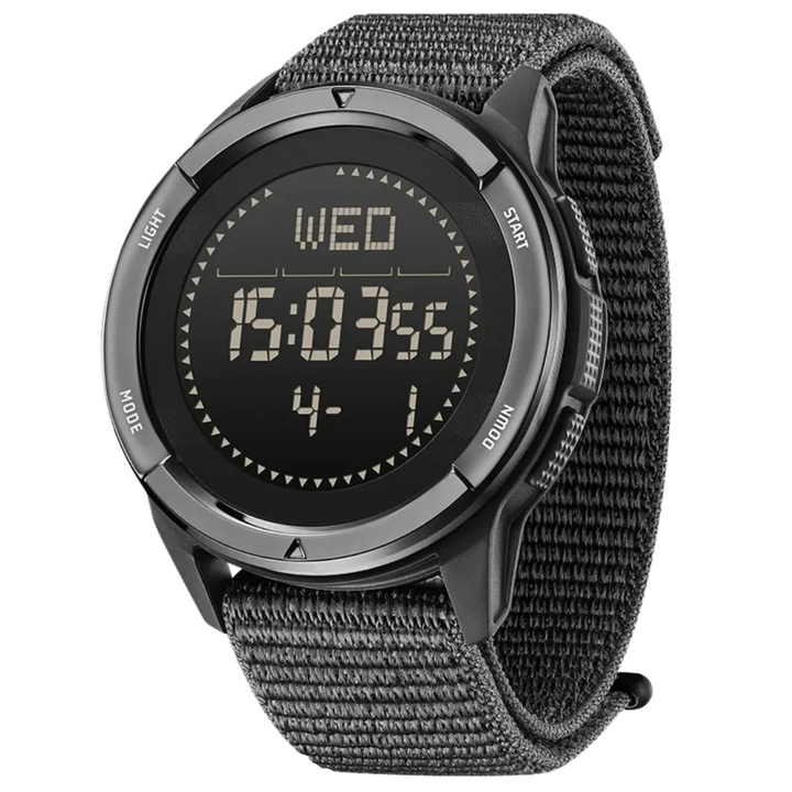 Duurzaam heren outdoor horloge van carbon fiber, waterdicht en schokbestendig voor avontuurlijke mannen.