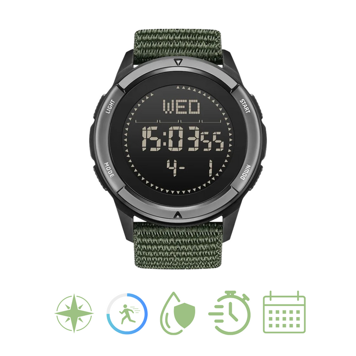 Hypoallergeen heren outdoor horloge van carbon fiber. Lichtgewicht, comfortabel en robuust voor actieve levensstijl.