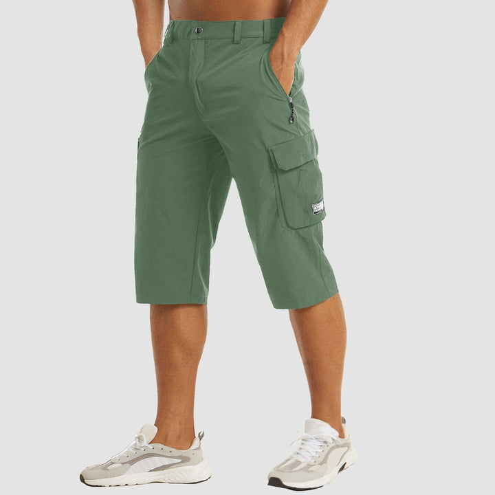 Grijze heren cargo shorts met zijzakken, multifunctioneel en sneldrogend, ideaal voor een casual of sportieve look.