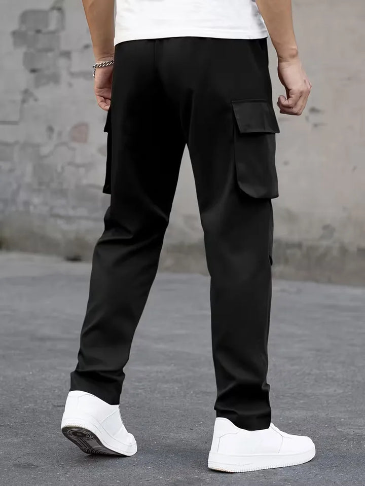 Herenbroek cargomodel, elastische tailleband, comfortabele rechte pijp, perfect voor streetwear.
