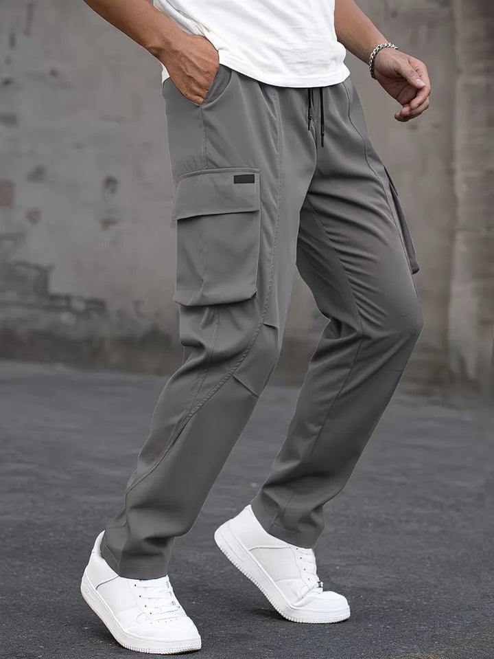 Casual herenbroek, cargostijl, elastische taille, rechte pijp, comfortabel voor dagelijkse stijl.