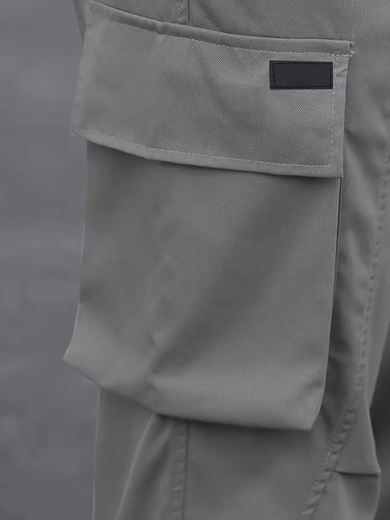 Comfortabele heren cargobroek voor streetwear, elastische tailleband, rechte pijp, lente/herfst.