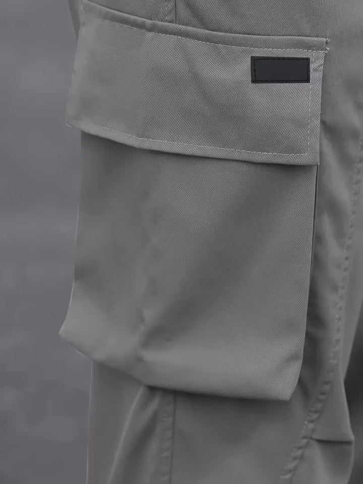 Comfortabele heren cargobroek voor streetwear, elastische tailleband, rechte pijp, lente/herfst.