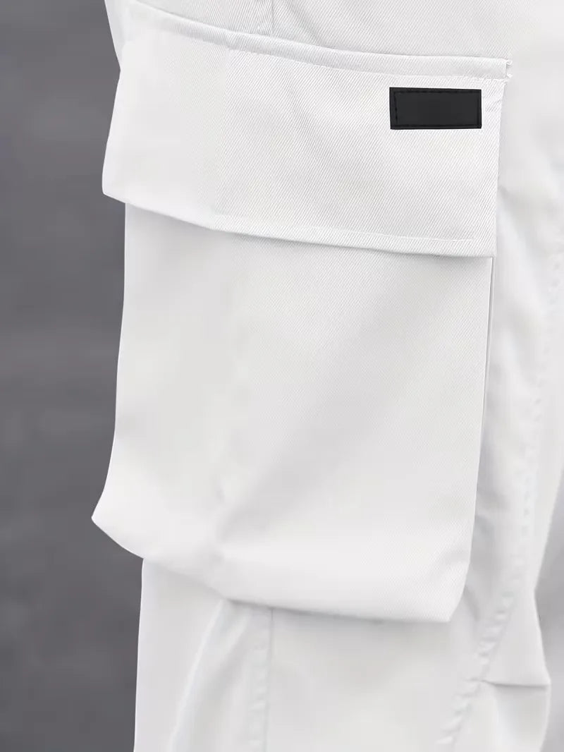 Veelzijdige heren cargobroek, elastische tailleband, rechte pijp, casual look voor mannen.