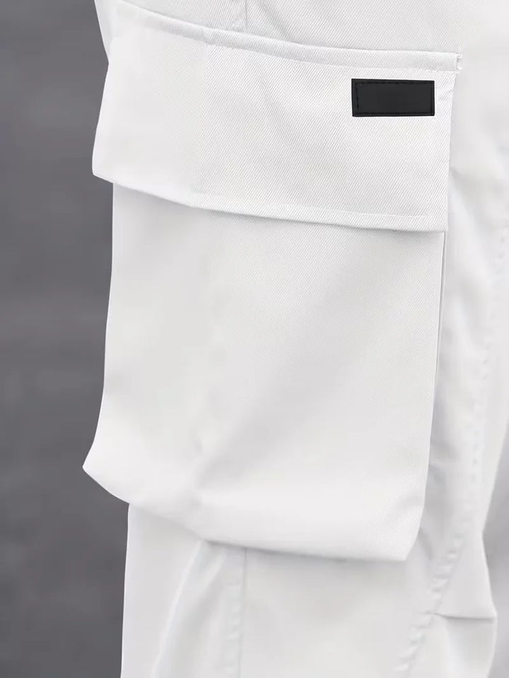 Veelzijdige heren cargobroek, elastische tailleband, rechte pijp, casual look voor mannen.