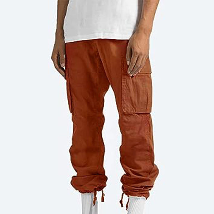 Casual herenbroek, cargo model met elastische taille en verstelbaar trekkoord.