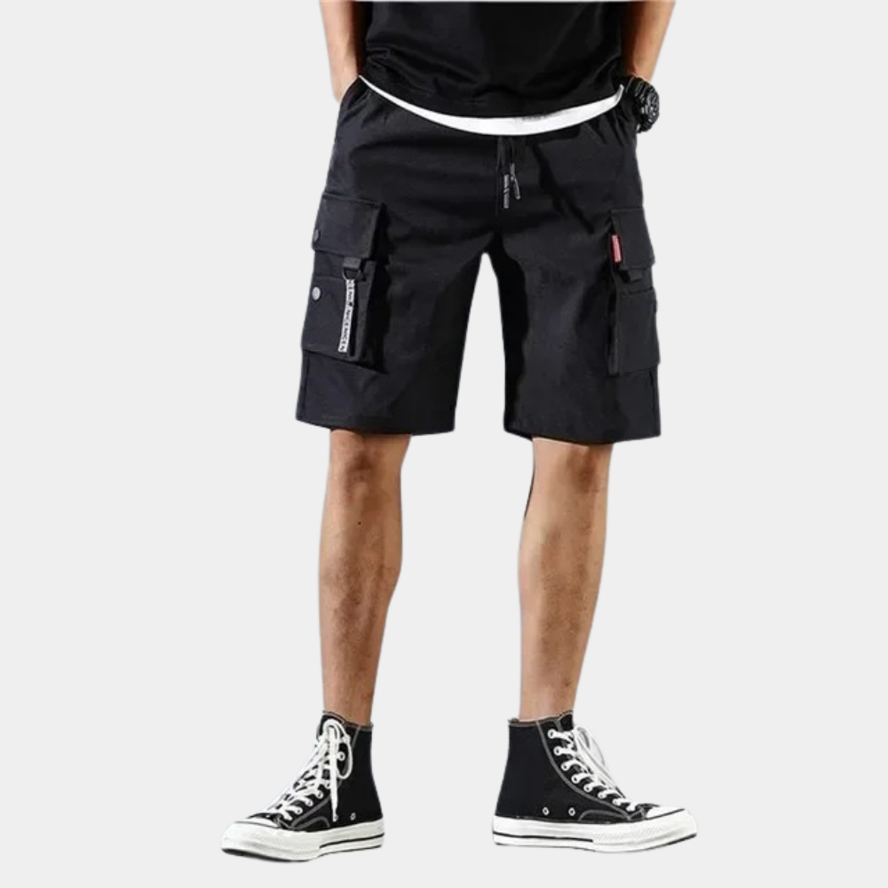 Heren cargoshorts van zacht katoen in het zwart, met duurzame rits en knoopsluiting, veelzijdig en praktisch.