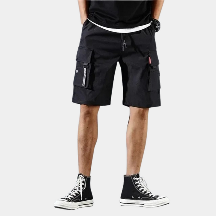Heren cargoshorts van zacht katoen in het zwart, met duurzame rits en knoopsluiting, veelzijdig en praktisch.