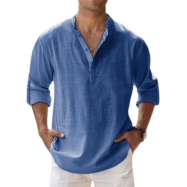 Heren Henley shirt met lange mouwen in groene kleur, katoen, perfect voor lente en zomerse dagen.