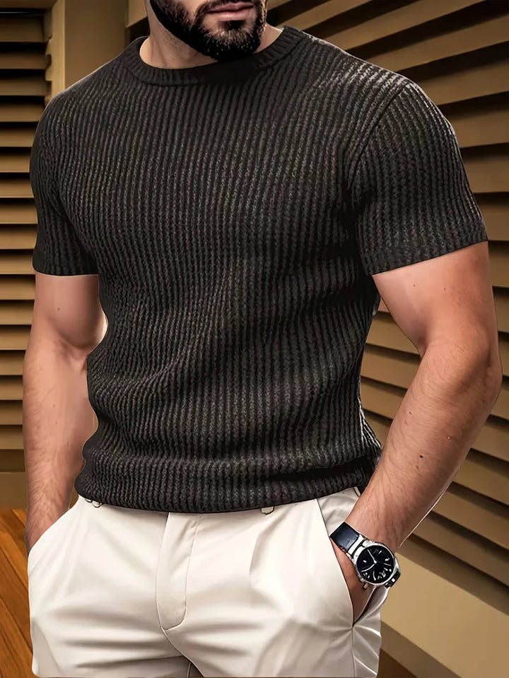 Heren casual jacquard T-shirt, ronde hals, korte mouwen. Comfortabele en modieuze lentekleding voor mannen.