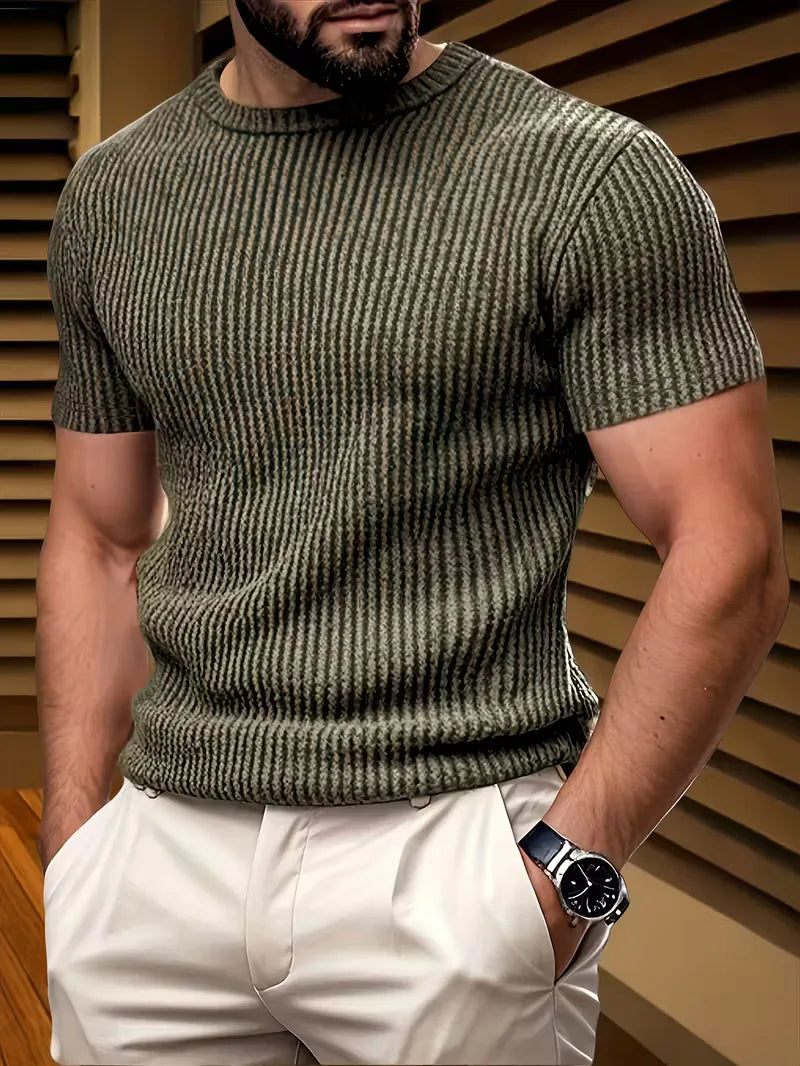 Zomerklaar heren jacquard T-shirt, korte mouwen, ronde hals. Ideaal voor een casual en modieuze uitstraling.