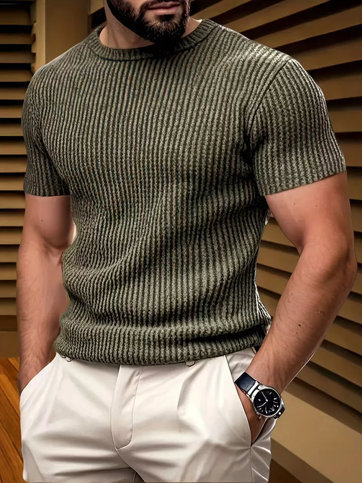Zomerklaar heren jacquard T-shirt, korte mouwen, ronde hals. Ideaal voor een casual en modieuze uitstraling.