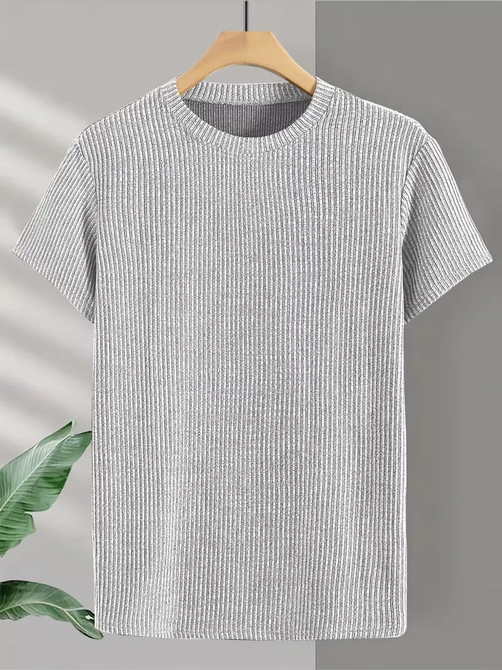 Veelzijdig heren T-shirt, jacquard, ronde hals. Korte mouwen, comfortabel voor dagelijkse lentelooks.