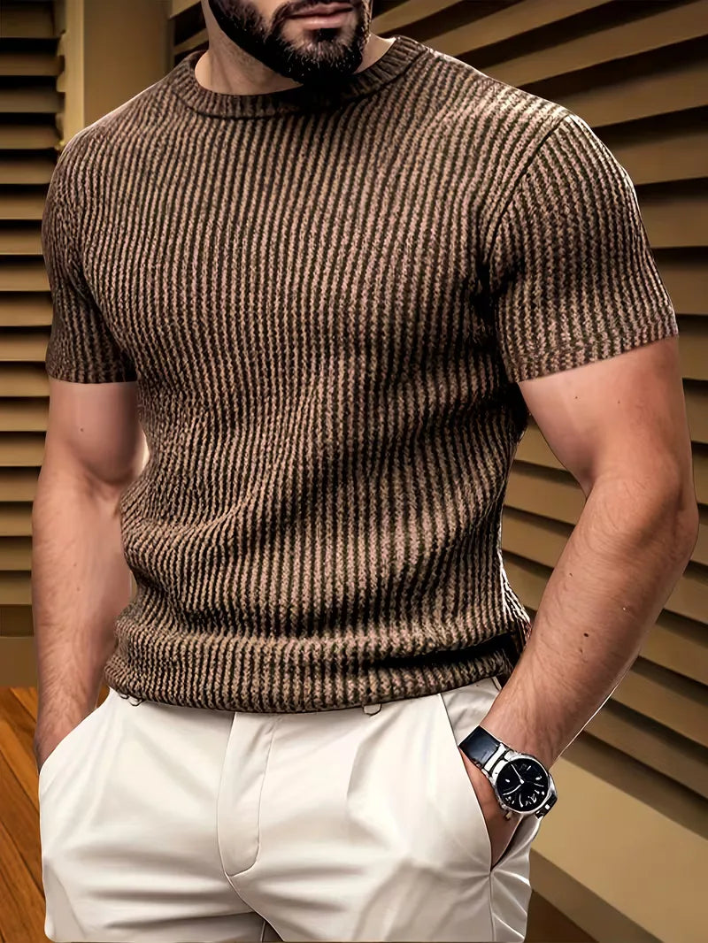 Heren T-shirt met uniek jacquard design, ronde hals. Perfect voor een relaxte, modieuze lentelook.
