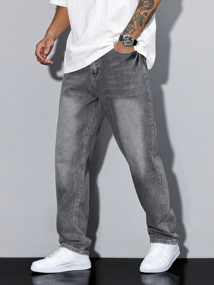 Heren casual jeans, effen kleur, comfortabel en tijdloos, perfect voor elke dag.