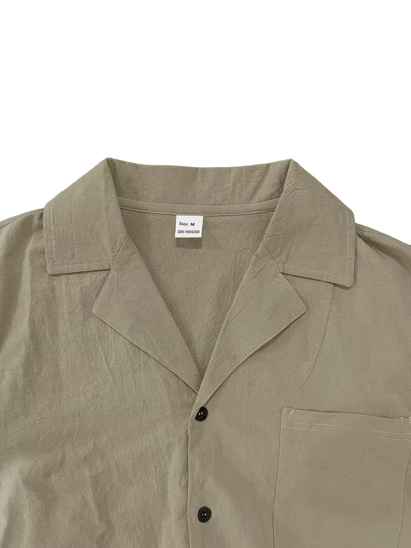 Luchtige heren casual korte mouw overhemd set met V-hals, ideaal voor warme zomeravonden.