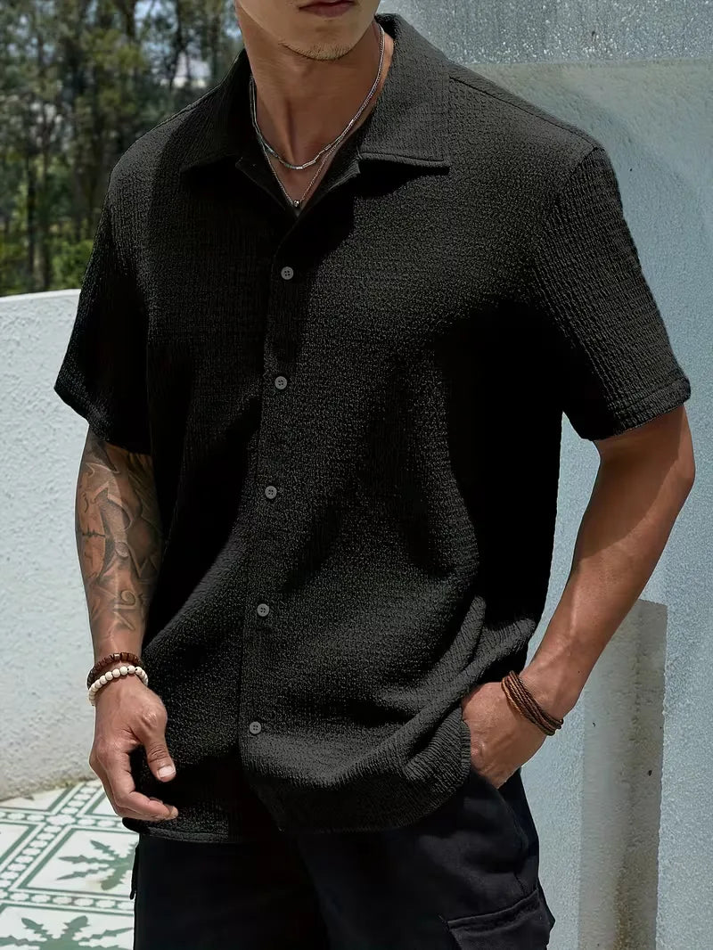 Heren casual overhemd korte mouw, comfortabel regular fit voor zomer & lente.