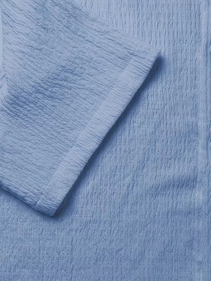 Blauw heren casual overhemd korte mouw, stijlvol en comfortabel voor mannen.