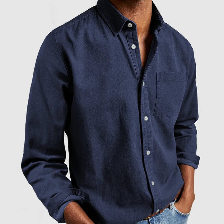 Stijlvol blauw heren casual overhemd met normale pasvorm, comfortabel voor lente, zomer en dagelijkse mode.