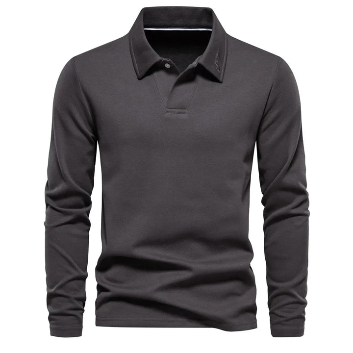Klassiek blauw heren poloshirt met lange mouwen, een must-have voor een casual, stijlvolle look.